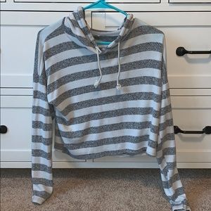 Grey and white striped long sleeve/sweatshirt